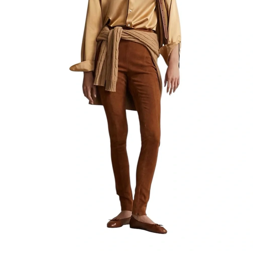 Ivanka Trump Faux Suede Skinny Pants Camel Tan Size Medium EUC High Rise Stretch
